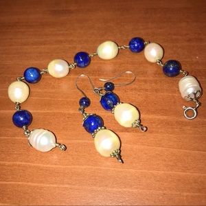 Lapis Lazuli Baroque Pearls Sterling Silver New.